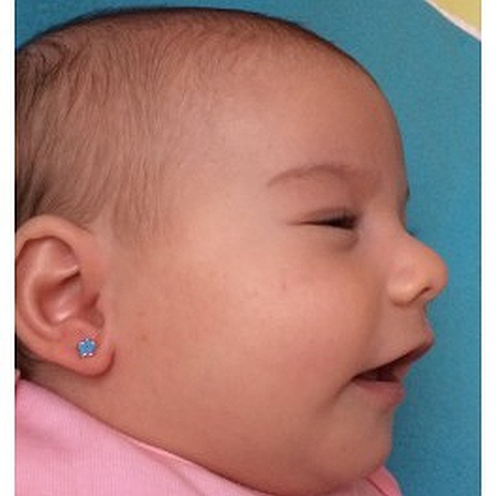 Cercei de aur 14K cu surub copii bebelusi Flori albastre email [3]