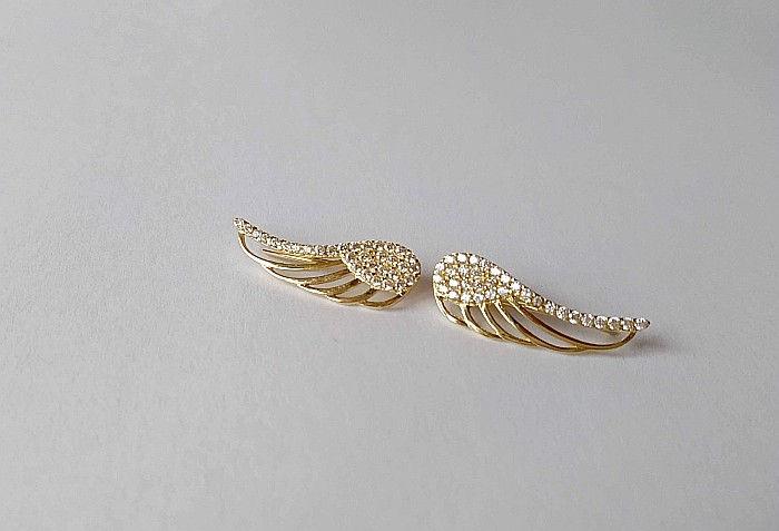 Cercei De Aur 14K Eleganti Pentru Femei Dama Aripi De Inger [6]