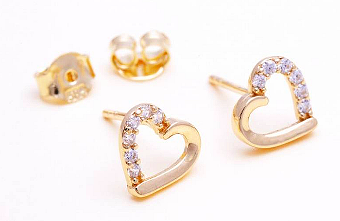 Cercei de aur 14K INIMI cu surub si pietre Zirconiu [2]