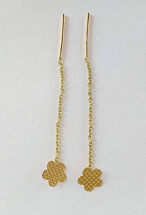 Cercei de aur 14K lungi cu lant mobil dama Floare 7mm [4]