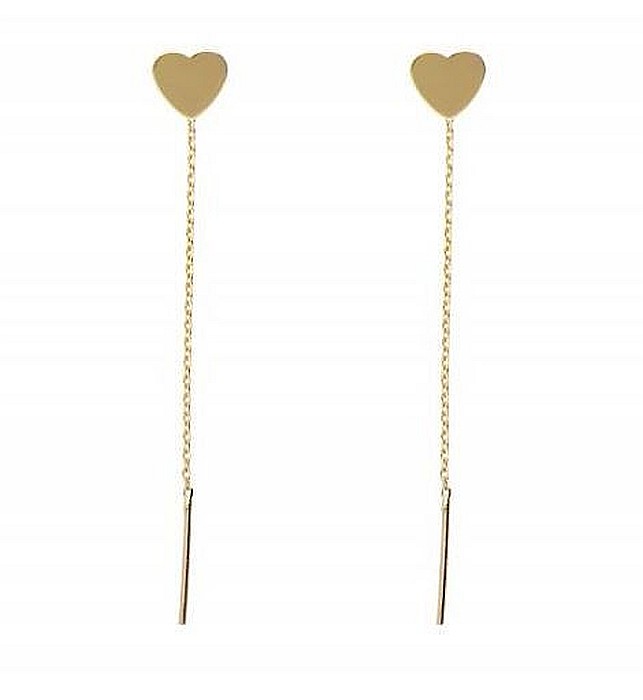 Cercei de aur 14K lungi cu lantisor femei INIMIOARE 7 mm [2]