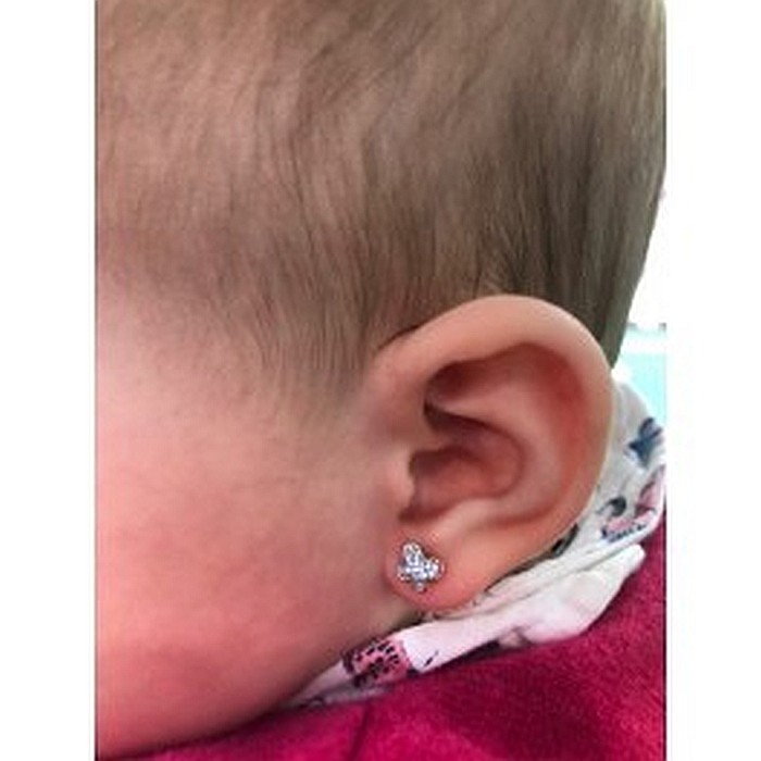 Cercei de aur 14K mici bebelusi nou nascuti Fluturasi pietre mici albastre [4]