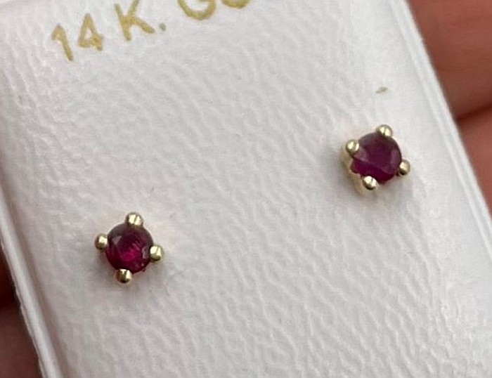 Cercei de aur 14k mici Piatra RUBIN nou nascuti bebelusi surub [4]