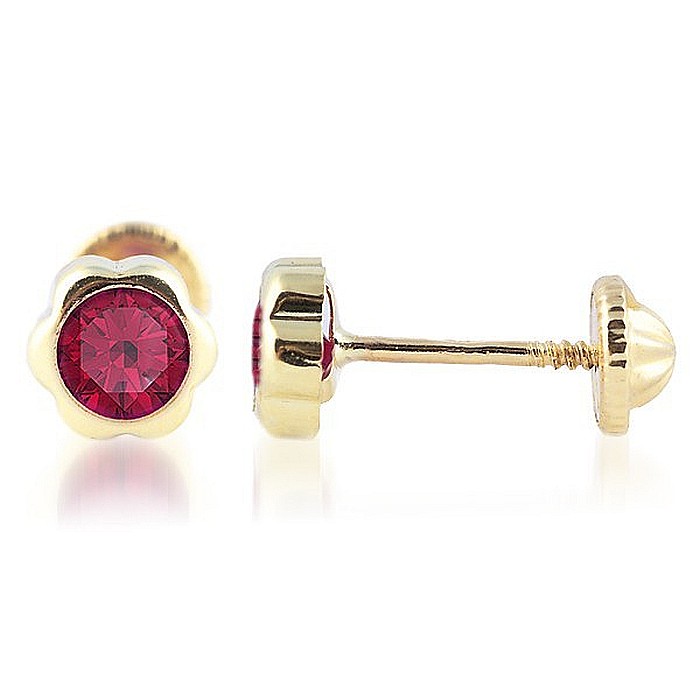 Cercei de aur 14k nou nascuti bebelusi floricele 5.5mm cu piatra rosie [2]
