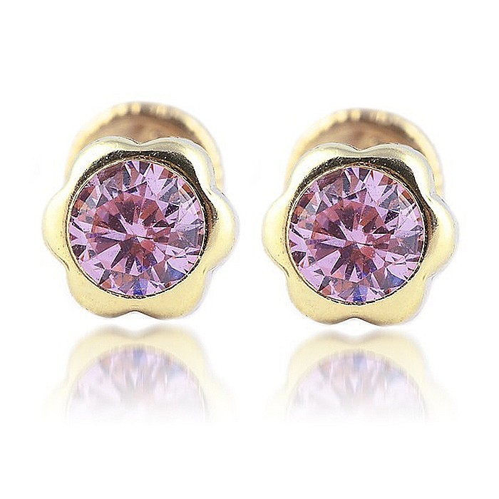 Cercei de aur 14k nou nascuti bebelusi floricele 5 mm cu piatra mov [4]