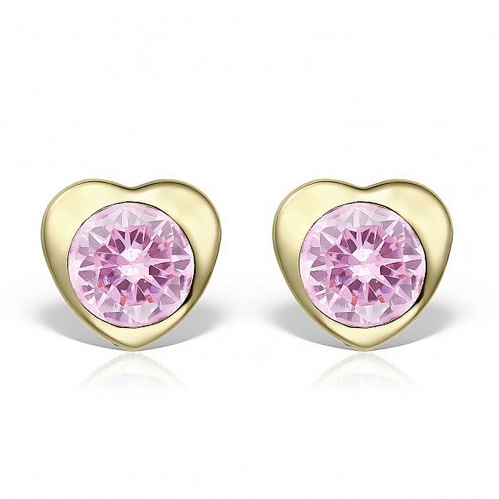 Cercei de aur 14k nou nascuti bebelusi Inimioare 5mm cu piatra roz deschis [2]