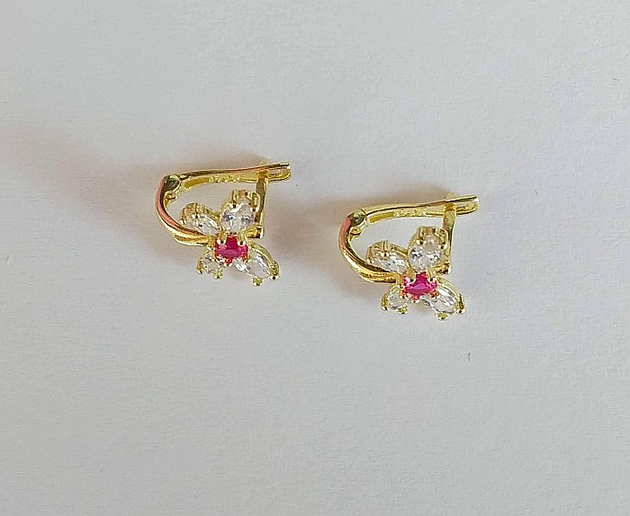Cercei de aur 14K nou nascuti si copii Fluturasi roz rubin [2]