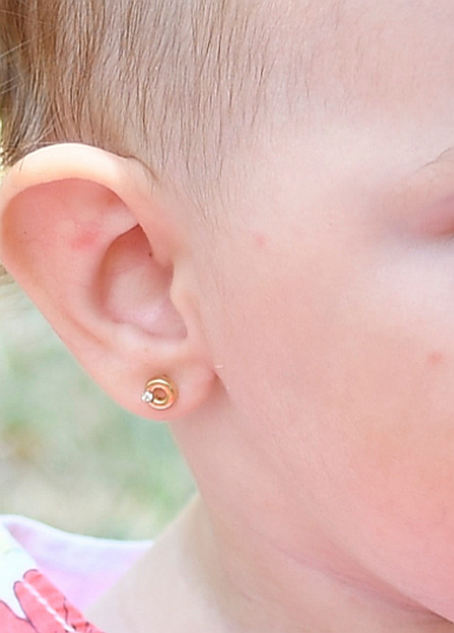 Cercei de aur 14K pentru copii Cerculete 5mm cu diamant [3]