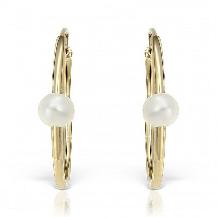 Cercei de aur 14k rotunzi fetite copii Tortite 13 mm cu perluta [2]