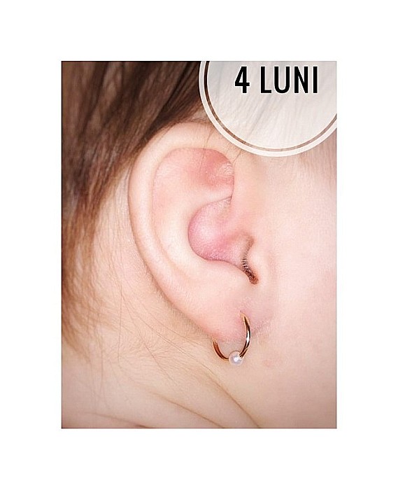 Cercei de aur 14k rotunzi nou nascuti si bebelusi Tortite 8 mm cu perluta [3]
