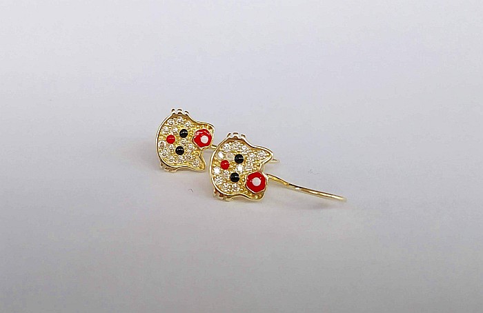 Cercei de Aur 14K Tortite fetite copii Pisicute Hello Kitty 1.2 cm [2]
