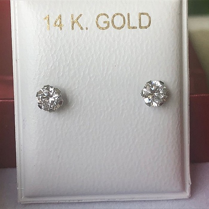 Cercei de aur alb 14K bebelusi copii Piatra incolora 5mm [3]