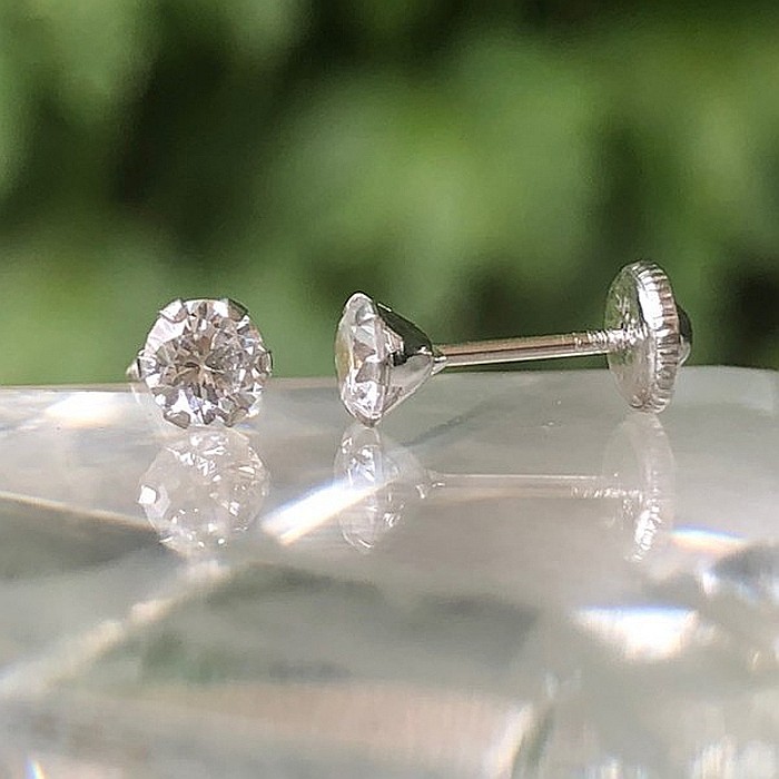 Cercei de aur alb 14K bebelusi copii Piatra incolora 5mm [4]