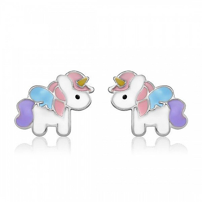 Cercei de aur alb 14K copii bebelusi Unicorni multicolori [1]