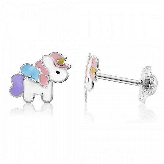 Cercei de aur alb 14K copii bebelusi Unicorni multicolori [2]