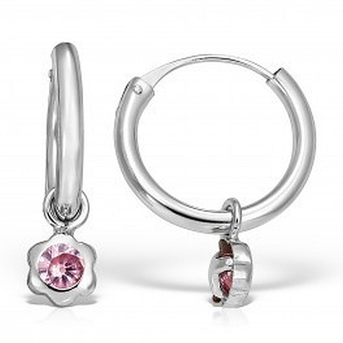 Cercei de aur alb 14K nou nascuti bebelusi Tortite cu piatra roz detasabila 10 mm [2]