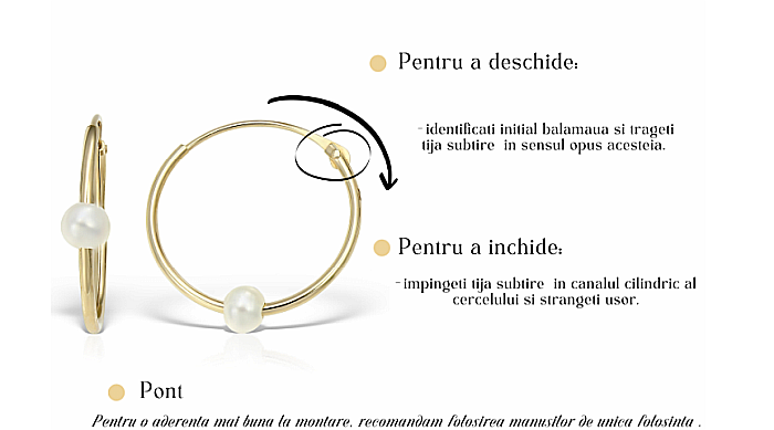 Cercei de aur alb 14k rotunzi bebelusi copii Tortite 8 mm cu striatii [4]