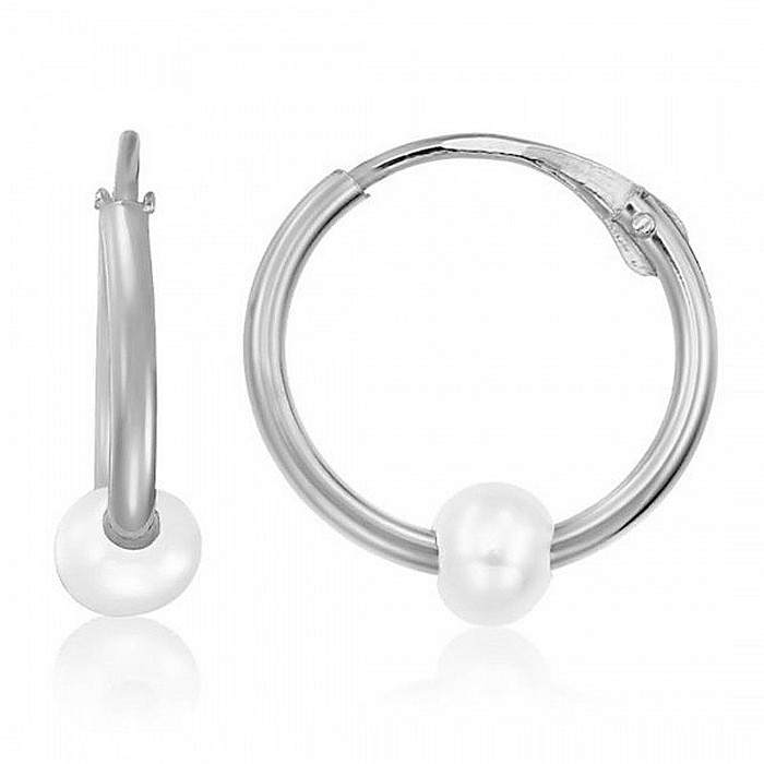 Cercei de aur alb 14k rotunzi fetite copii Tortite 10 mm cu perluta [2]