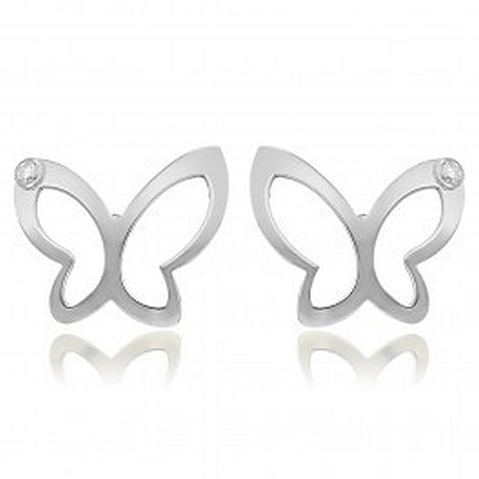 Cercei de aur alb surub copii fetite Fluturasi contur cu piatra [2]