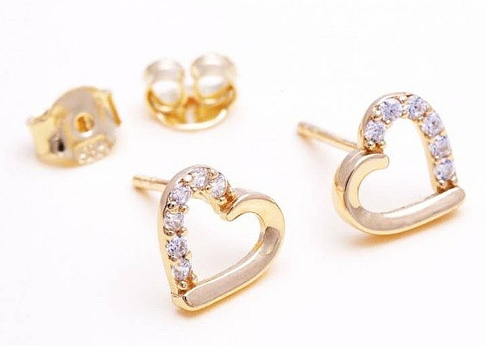 Cercei de aur cu surub 14K dama model Inimioare cu zirconii albe [2]