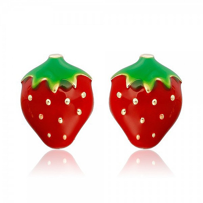 Cercei de aur galben 14K copii bebelusi Capsuni emailate [2]