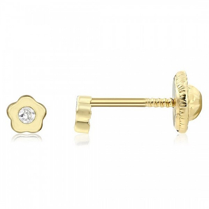 Cercei de aur galben 14k copii bebelusi Floricele cu piatra 3 mm [2]