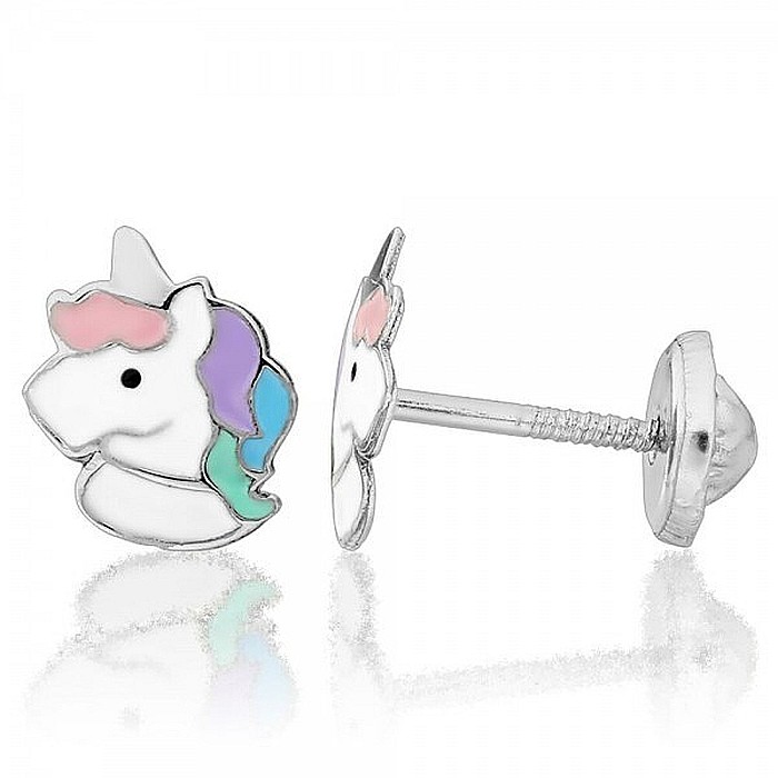 Cercei de aur galben 14K copii bebelusi Unicorni multicolori [4]