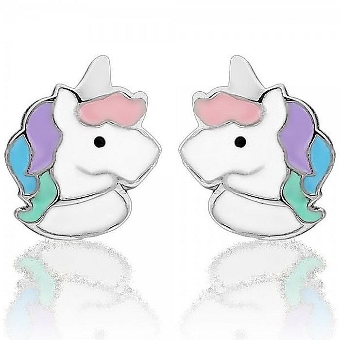 Cercei de aur galben 14K copii bebelusi Unicorni multicolori [5]