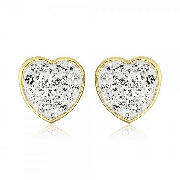 Cercei de aur galben 14K copii fete dama Inimioare 7mm [4]