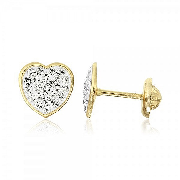 Cercei de aur galben 14K copii fete dama Inimioare 7mm [2]