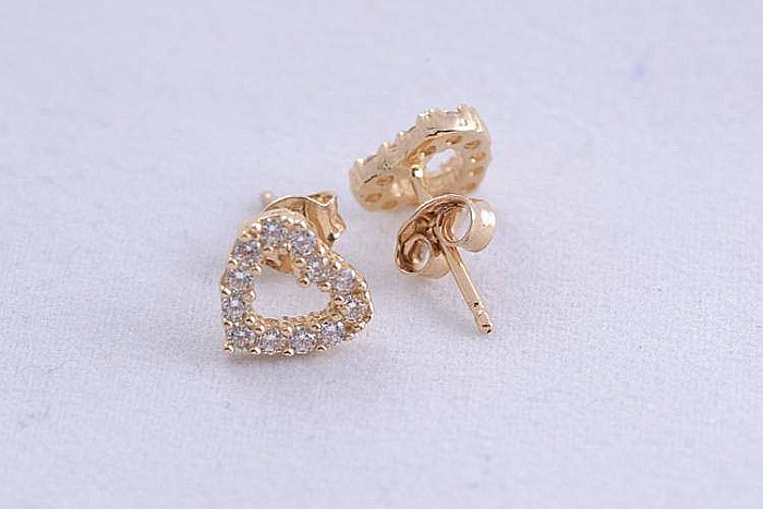 Cercei de aur galben 14K femei dama INIMIOARE plate 1cm [2]