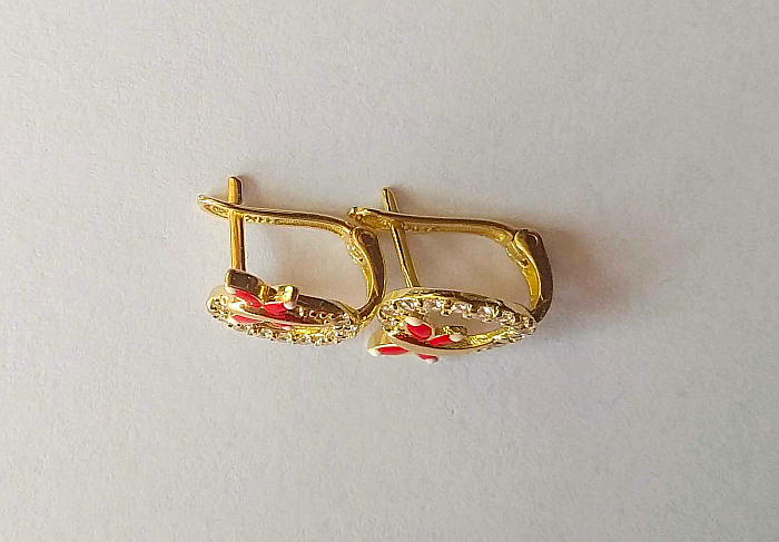 Cercei de aur galben 14K fetite copii cu Floare rosie [3]