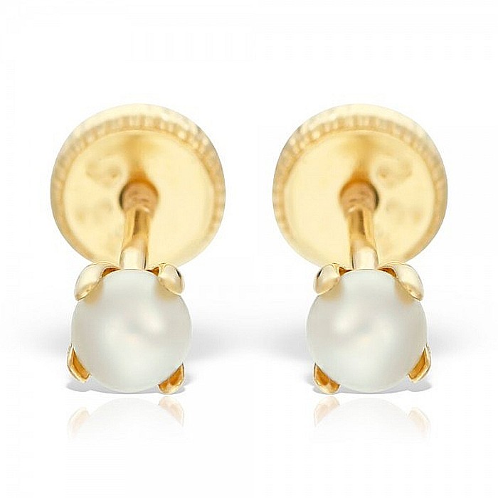 Cercei de aur galben 14K surub copii bebelusi Perle cultura 4 mm [4]