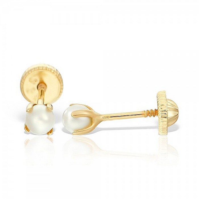 Cercei de aur galben 14K surub copii bebelusi Perle cultura 4 mm [2]