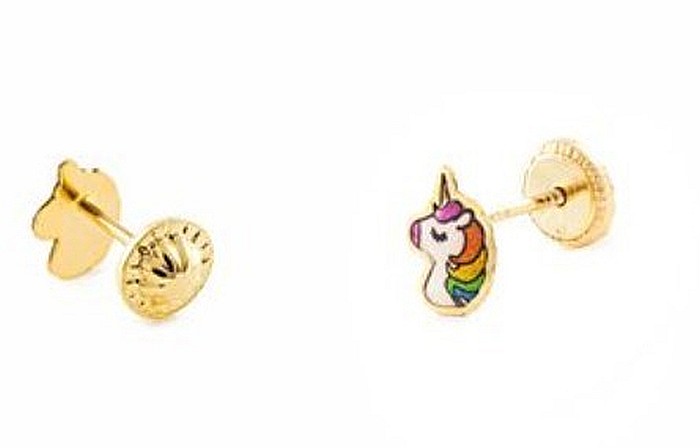 Cercei de aur galben 18K copii bebelusi Unicorni multicolori [5]