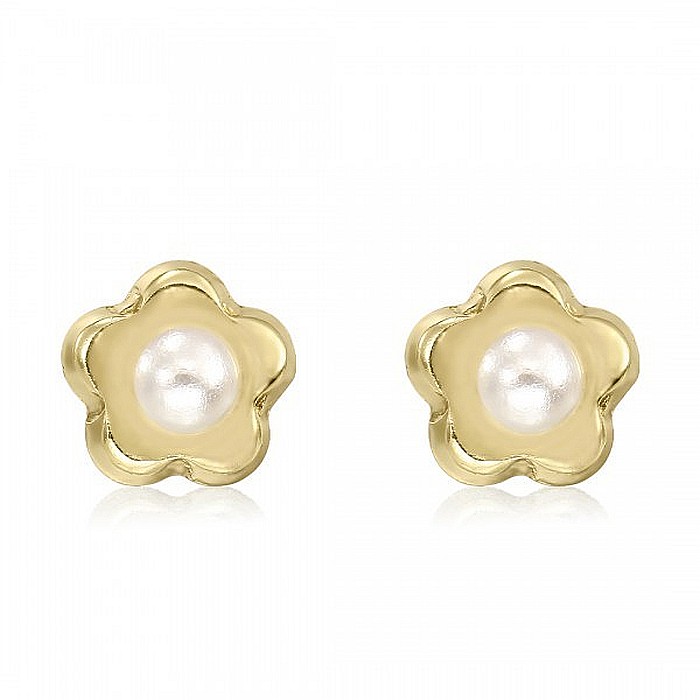 Cercei de aur galben 18K surub copii bebelusi Perle 4mm [2]