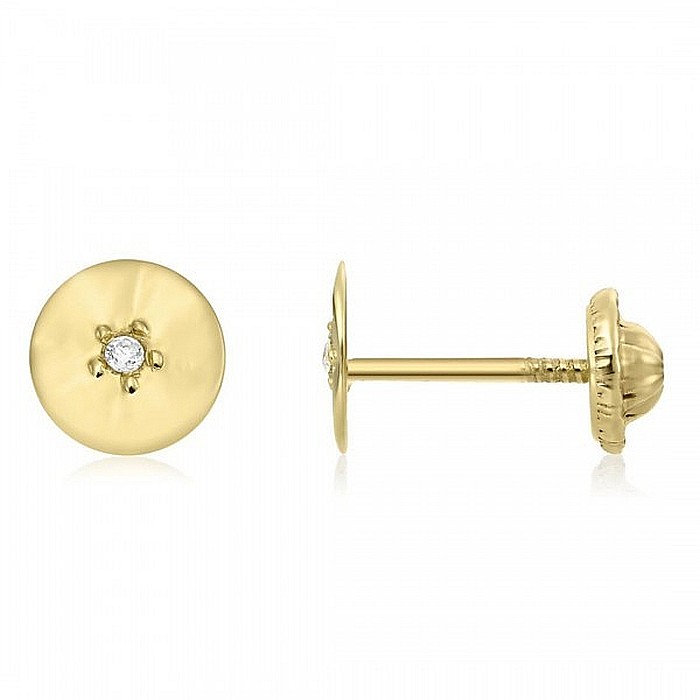 Cercei de aur galben 14k bebelusi copii Rotunzi 6 mm cu diamant [2]