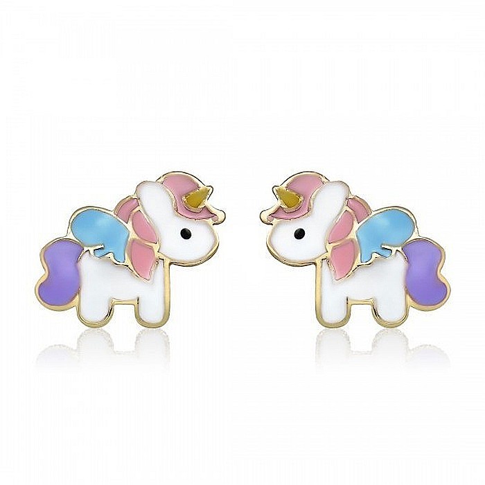 Cercei de aur galben 9K copii bebelusi Unicorni multicolori [1]