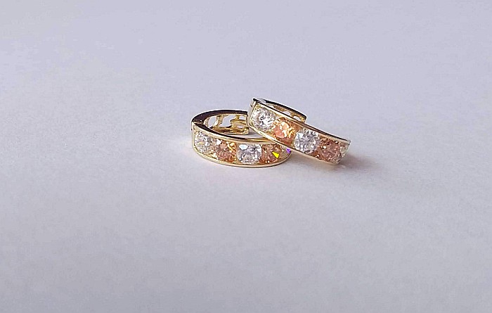 Cercei de aur rotunzi bebelusi cu tortite pietre galben portocalii 7mm [2]