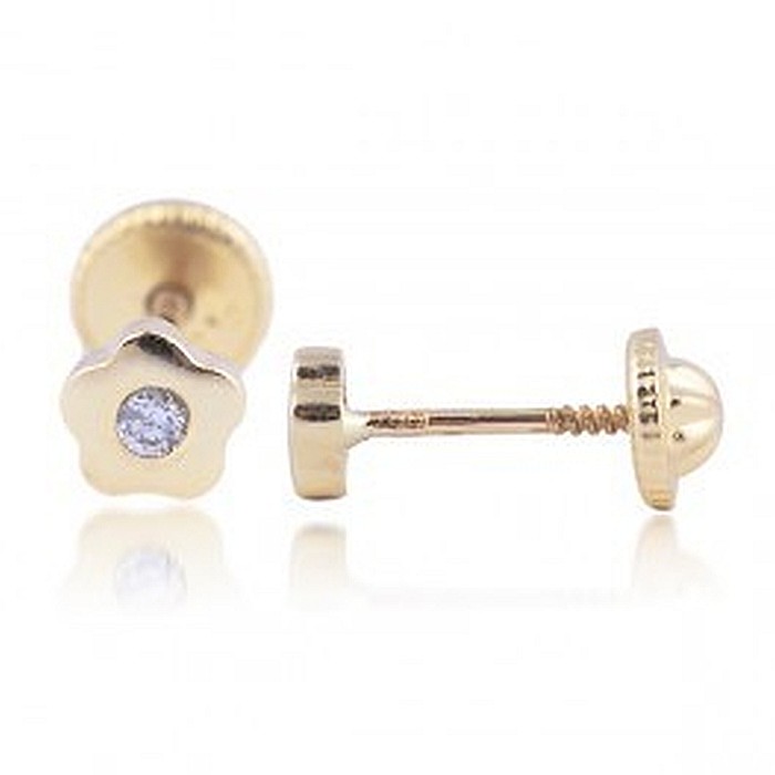 Cercei din aur 14k bebelusi nou nascuti Floricele cu diamant 4mm [3]