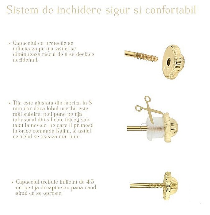 Cercei din aur 14k bebelusi nou nascuti Rotunzi cu diamant, 3mm [4]