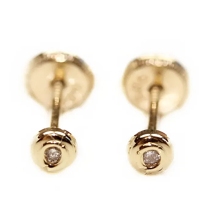 Cercei din aur 14k bebelusi nou nascuti Rotunzi diamant, 3mm [2]