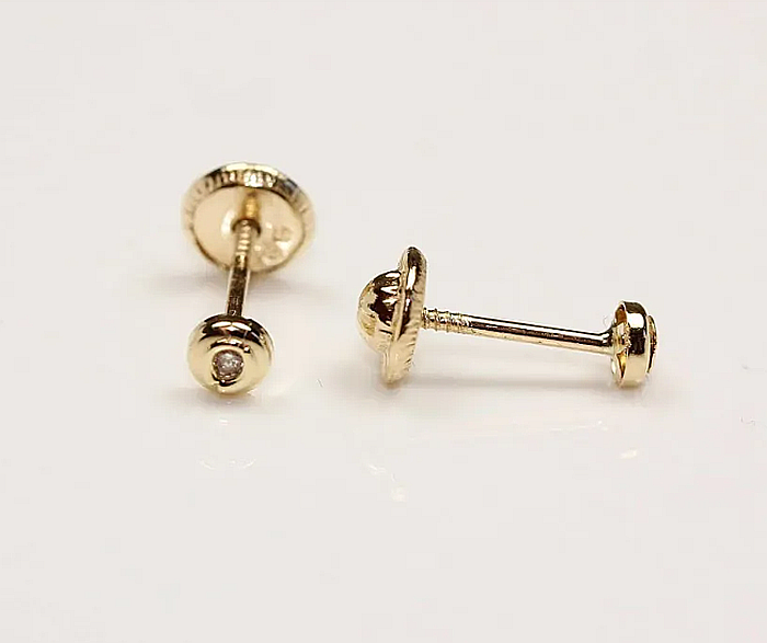 Cercei din aur 14k bebelusi nou nascuti Rotunzi diamant, 3mm [3]