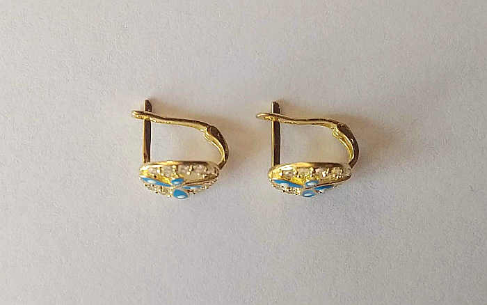 Cercei din aur 14K copii si fetite Fluturasi bleu si pietricele [4]