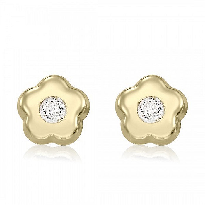 Cercei din aur 14k cu diamante bebelusi copii Floricele 4mm [2]