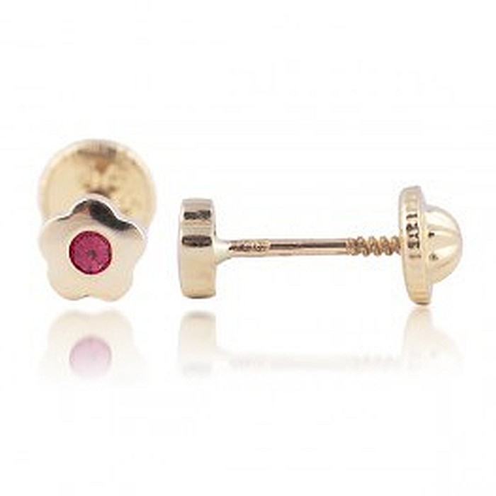 Cercei din aur 14K cu Rubine bebelusi copii Floricele 4mm [2]