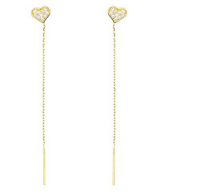 Cercei din aur 14K lungi cu lantisor dama Inimoare [2]