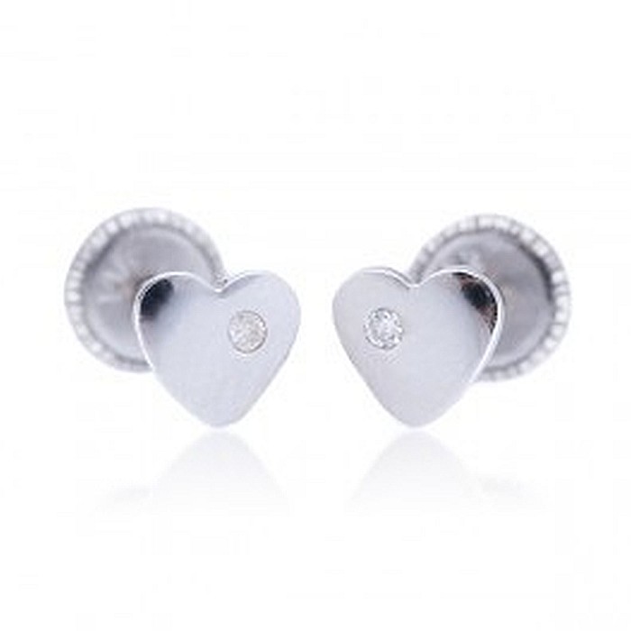 Cercei din aur alb 14k copii bebelusi Inimioare diamant [4]