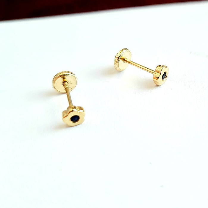 Cercei din aur alb 14K Floricele 4mm cu Safir [3]