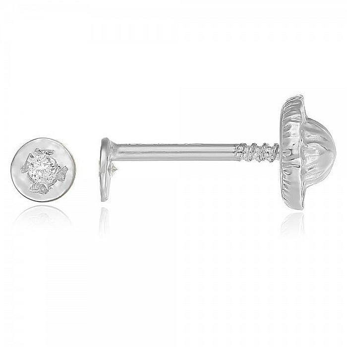 Cercei din aur alb 14K mici, nou nascuti bebelusi, rotunzi cu diamant 3 mm [2]